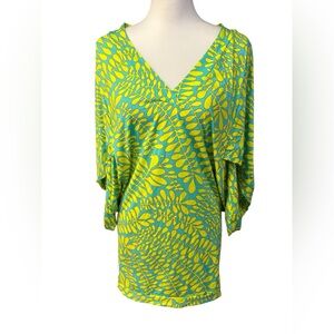 Trina Turk Spa Collection Tunic Swim Cover Up Dress Blue Green Yellow Sz Medium